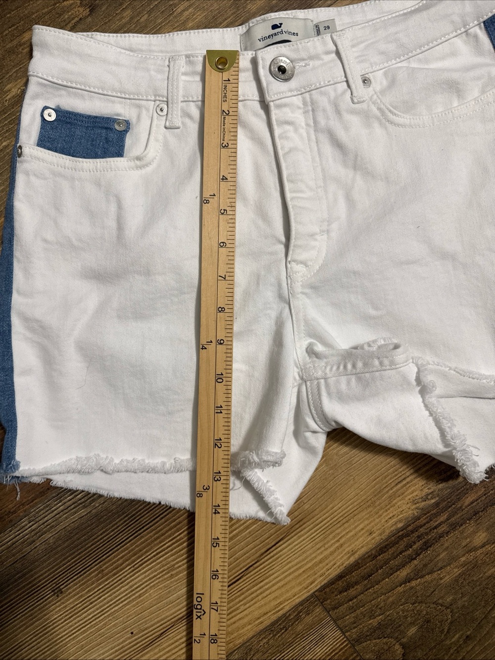 Vineyard Vines Women's White Denim Color Block Cutoff Shorts White Blue Size 29 - Picture 2 of 6